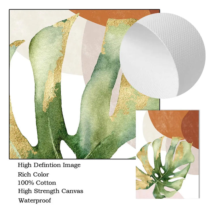 Abstract Boho Tropical Leaf Canvas Print – Brown & Green Palm Wall Art for Living Room | Unframed Modern Poster Set