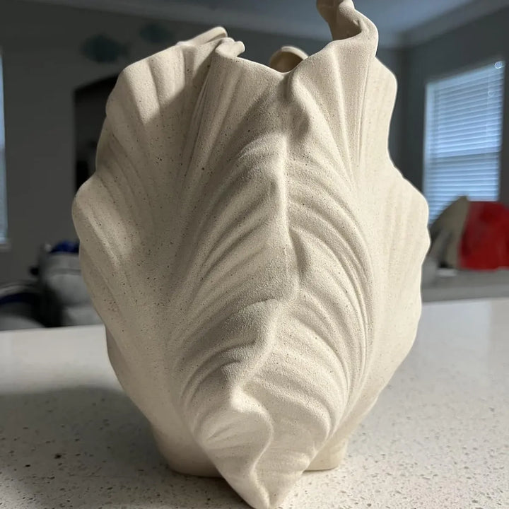 White Leaf Ceramic Vase – Modern Boho Centerpiece Decor