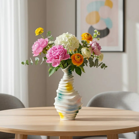Modern Wavy Ceramic Vase – Abstract Nordic Art Decor