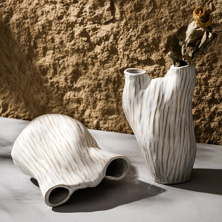 Double Mouth Ceramic Vase – Wabi Sabi Nordic Home Decor