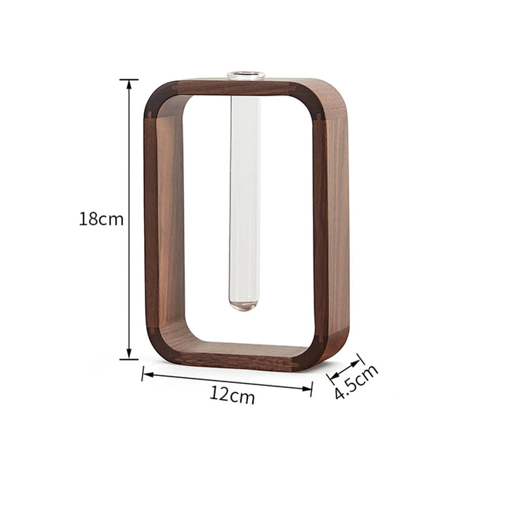 Rectangular Solid Wood Hydroponic Vase – Retro Glass Planter for Living Room, Tea Room & Dining Table Flower Arrangements