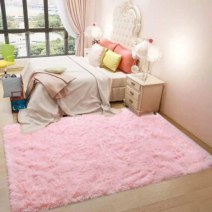 Pink Fluffy Plush Carpet – Large Kids Bedroom Area Rug