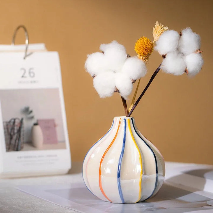 Colorful Stripe Ceramic Vase – Modern Centerpiece Home Decor