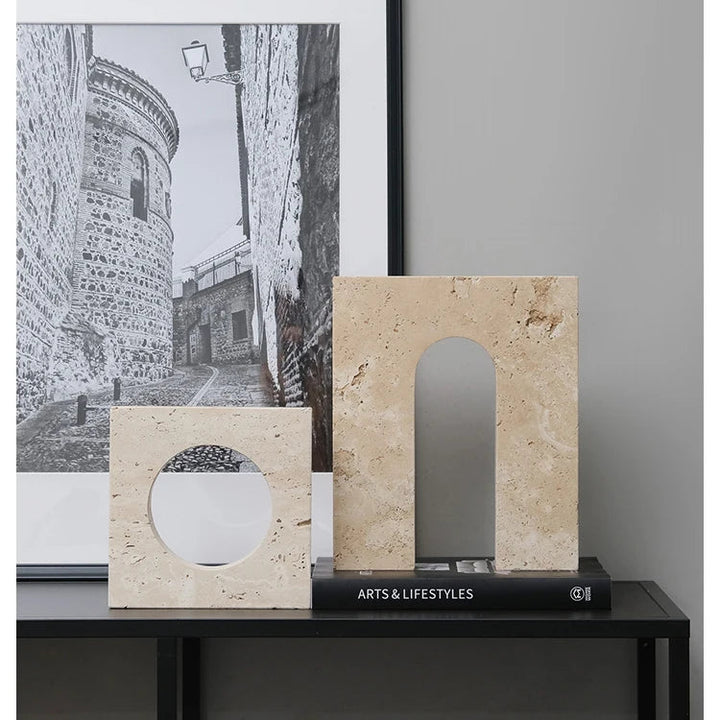 Travertine Marble Arch Sculpture – Minimalist Stone Home Decor