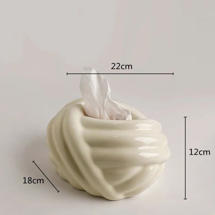 Ceramic Tissue Box with Wool Ball Accent – Modern Napkin Holder & Desk Storage Decoration