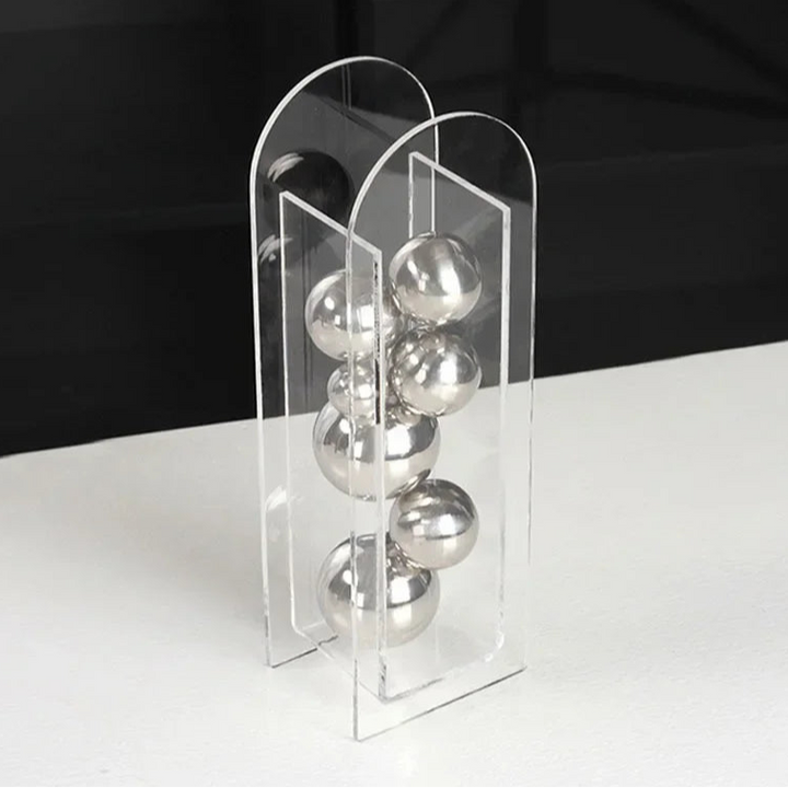 Golden & Silver Acrylic Sphere – Modern Desk Art Ornament