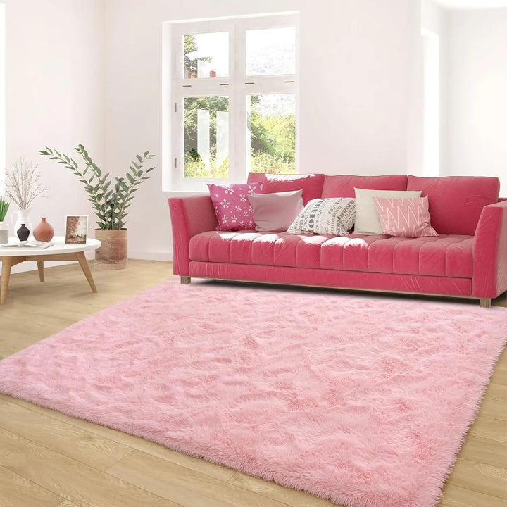 Pink Fluffy Plush Carpet – Large Kids Bedroom Area Rug