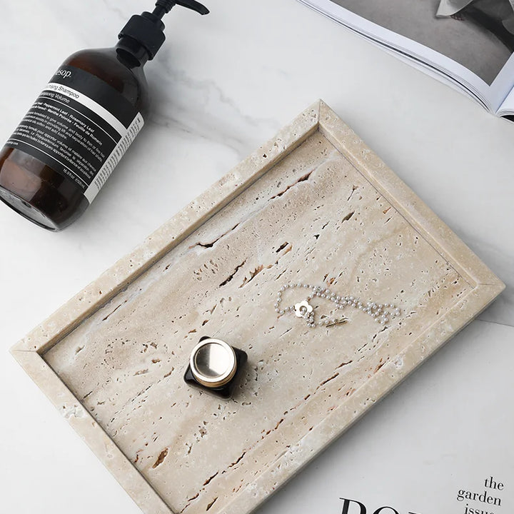 Minimalist Travertine Marble Tray – Vanity & Jewelry Decor