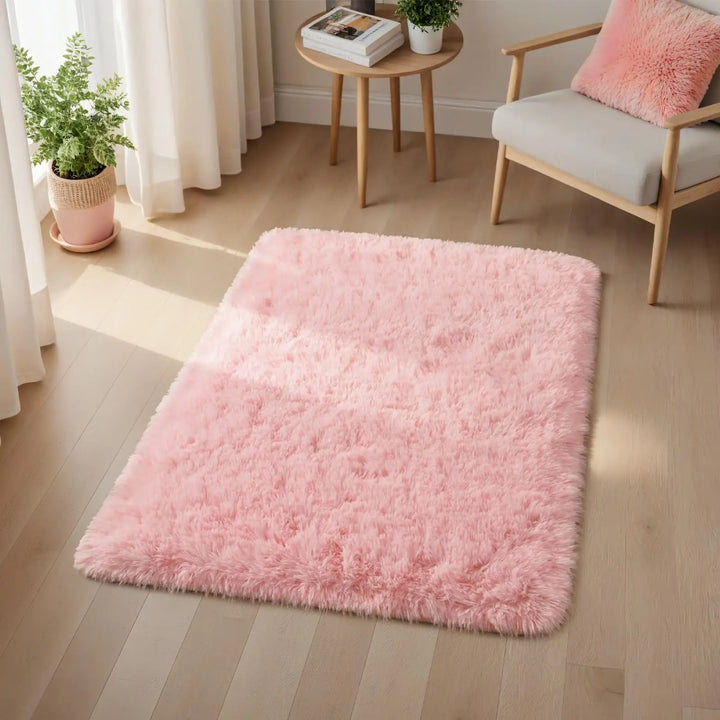 Pink Fluffy Plush Carpet – Large Kids Bedroom Area Rug