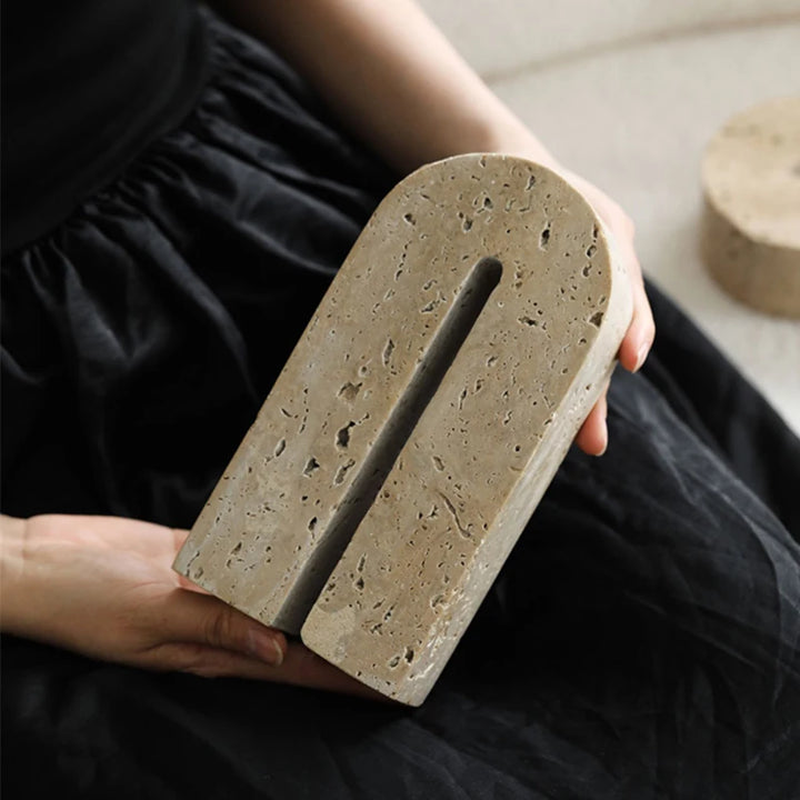 Retro Travertine Bookends – Natural Stone Book Holder