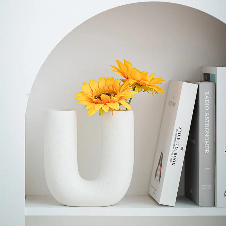 U Shape Ceramic Vase – Modern Centerpiece for Home Decor