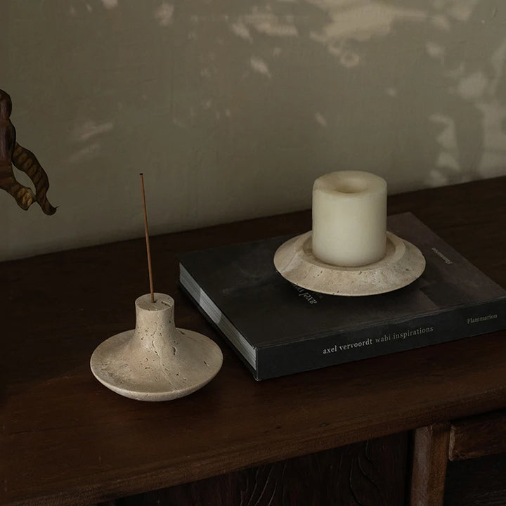 Vintage Travertine & Marble Stick Incense Holder