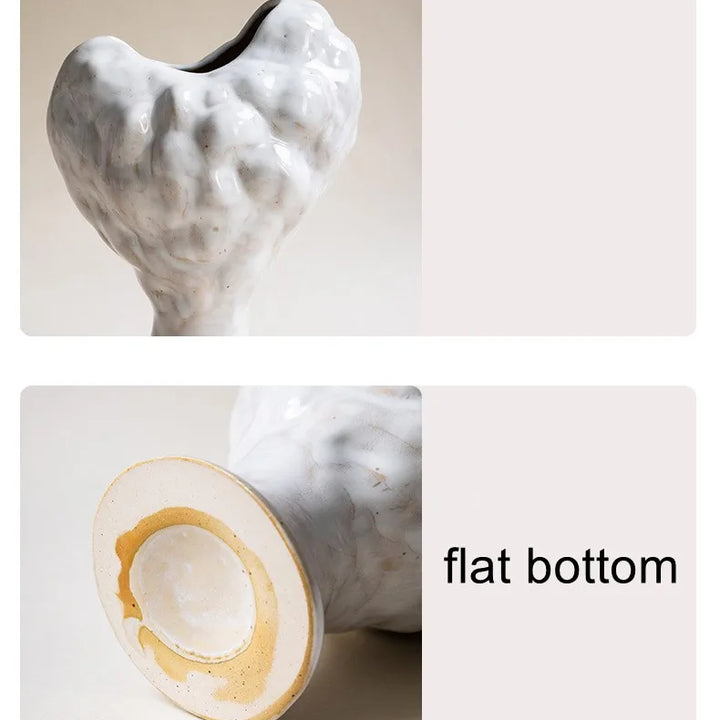 White Ceramic Vase – Retro Wabi Sabi Tabletop Decor