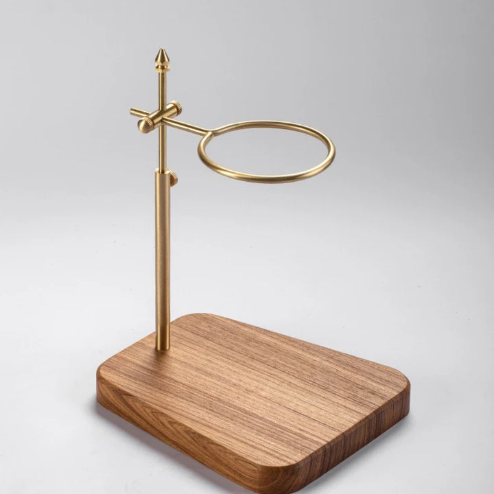 Adjustable Solid Wood & Brass Pour Over Coffee Stand – Hand Brewed Coffee Filter Holder for Home Baristas