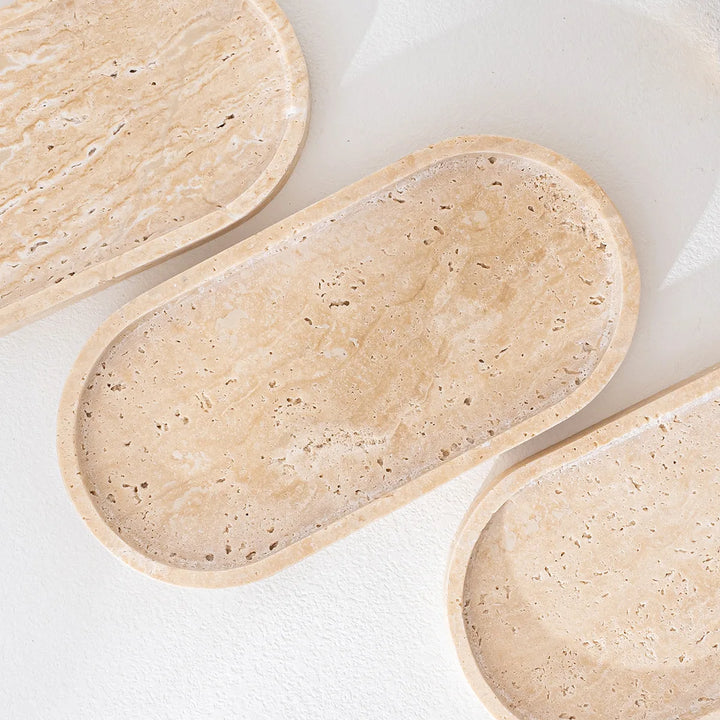 Travertine Marble Incense Burner – Beige Stone Decorative Tray