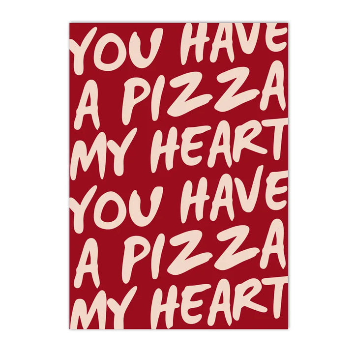 Cute Heart-Shaped Pizza Wall Art – Trendy Valentine’s Day Canvas Poster for Kitchen & Home Décor