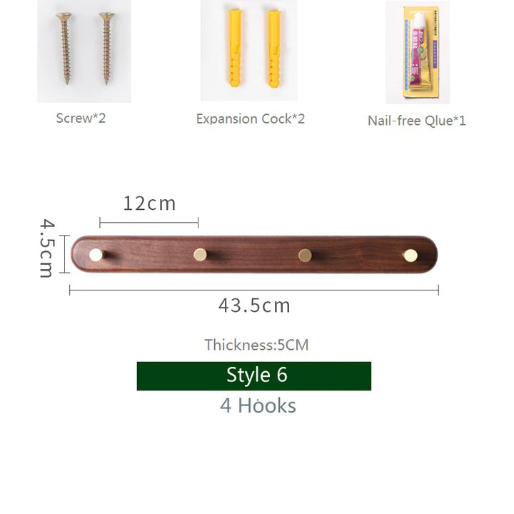 Black Walnut Wall Hook with Brass – Modern Clothes Hanger