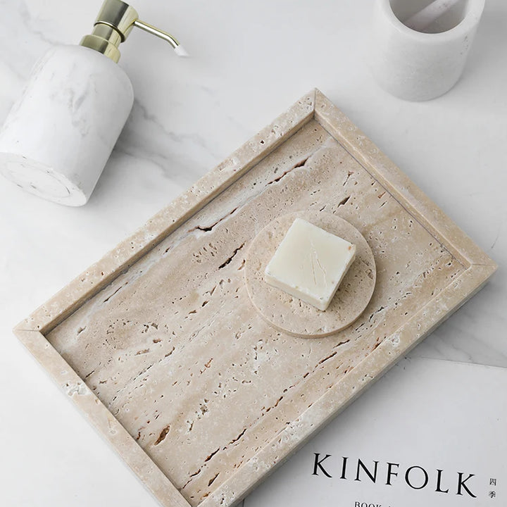 Minimalist Travertine Marble Tray – Vanity & Jewelry Decor
