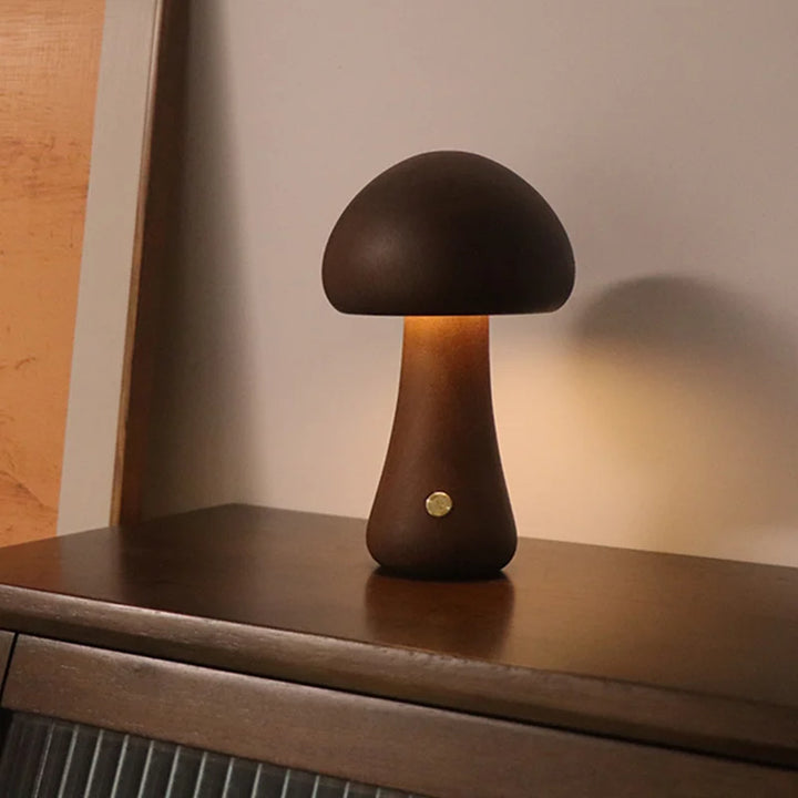 Cute Wooden Mushroom Night Light – Touch Bedside Lamp