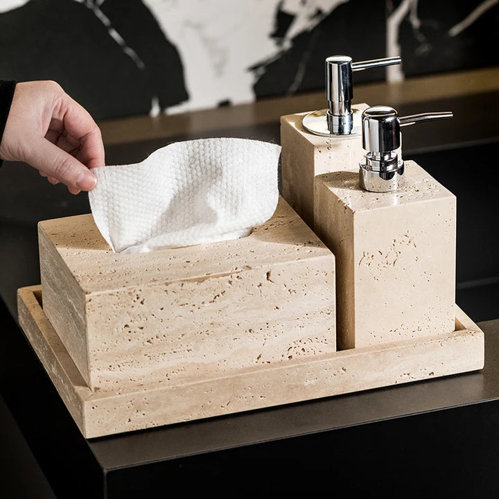 Beige Travertine Marble Bathroom Set – Luxury 9-Piece Natural Stone Accessories