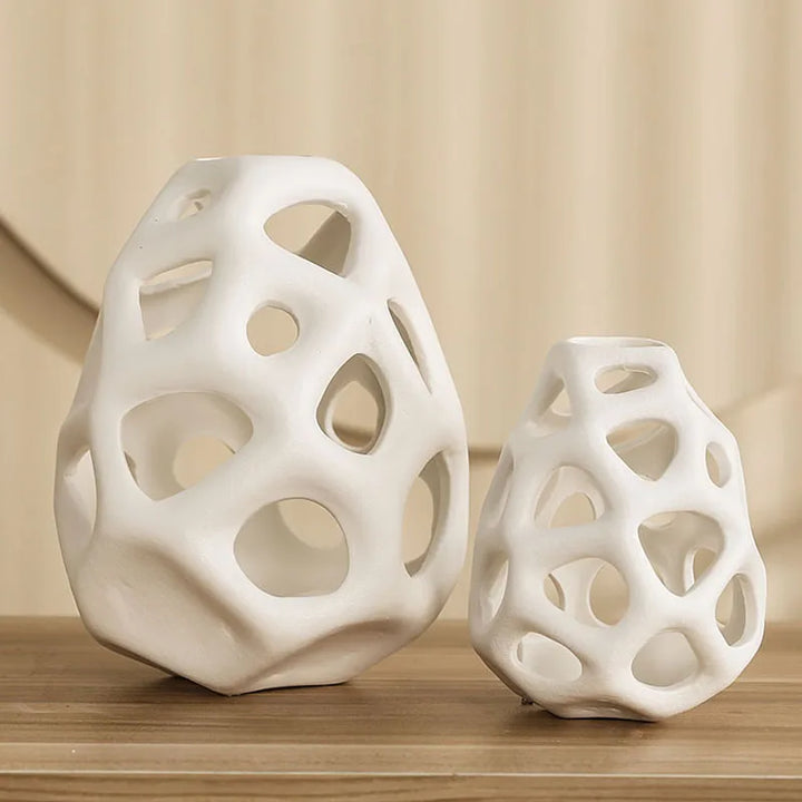 Hollow Out Ceramic Vase – White & Black Nordic Accent Decor for Home, Office & Living Room