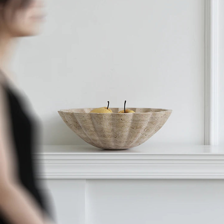 Large Travertine Ruffle Bowl – Marble Serving Tray for Home Decor