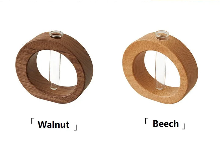 Transparent Hydroponic Glass Vase with Wooden Stand