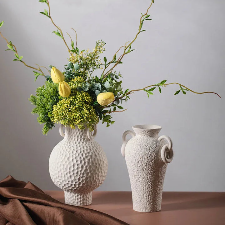 Nordic Ceramic Amphora Vase – Handmade Table Centerpiece
