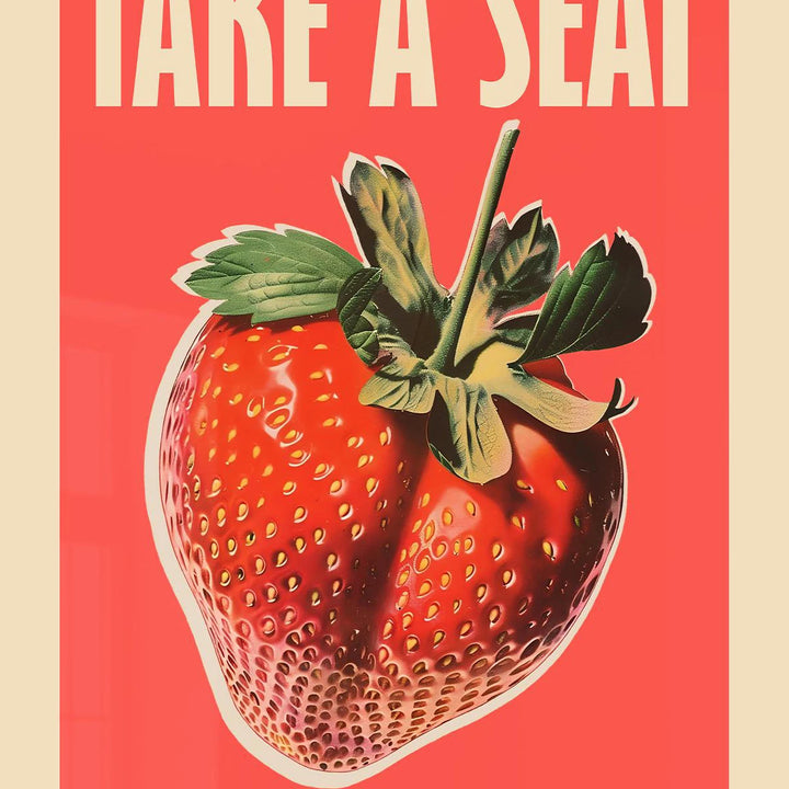 Funny Retro Bathroom Wall Art – “Take A Seat Sweet Cheeks” Canvas Print | Quirky Toilet Decor with Strawberry & Peach Design  2. Descrição Otimizada