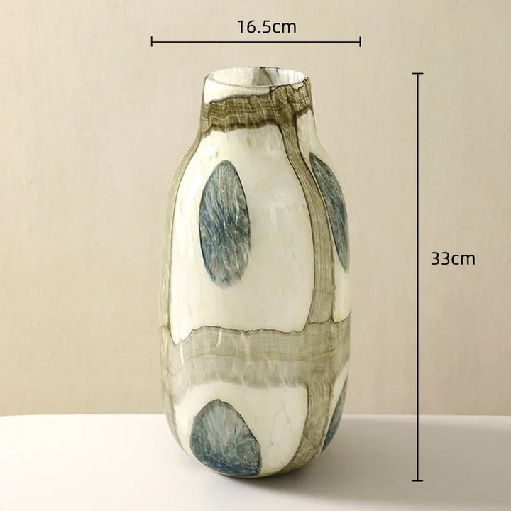 Blue & Green Grid Spot Glass Vase – Modern Pebble-Pattern Decorative Flower Vase for Home & Terrariums