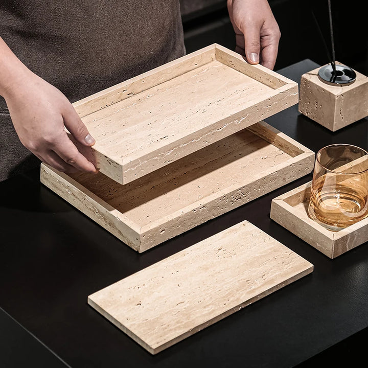 Natural Travertine Counter Tray for Bathroom & Kitchen