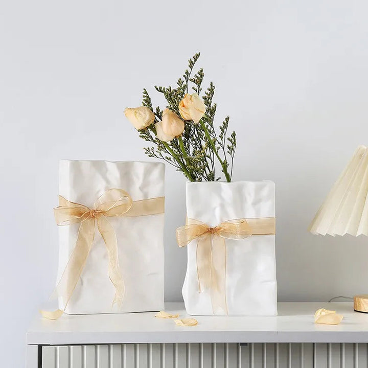 Ceramic Paper Bag Vase – Nordic Modern Home Decoration