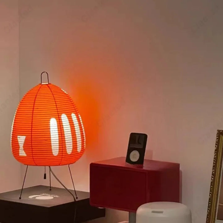 Minimalist Rice Paper LED Table Lamp – Retro Japanese Style Decorative Lighting for Bedroom & Living Room