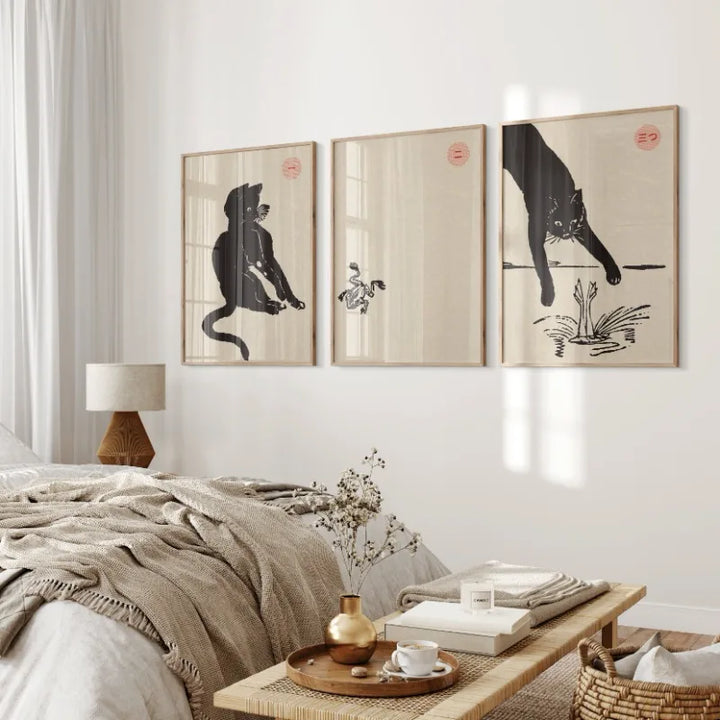 Vintage Japanese Black Cat Canvas – Animal Wall Art