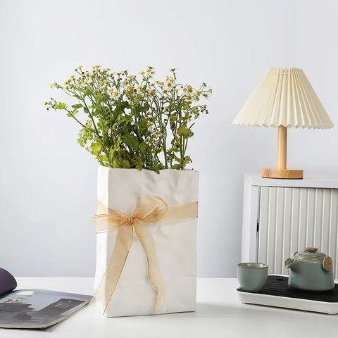 Ceramic Paper Bag Vase – Nordic Modern Home Decoration