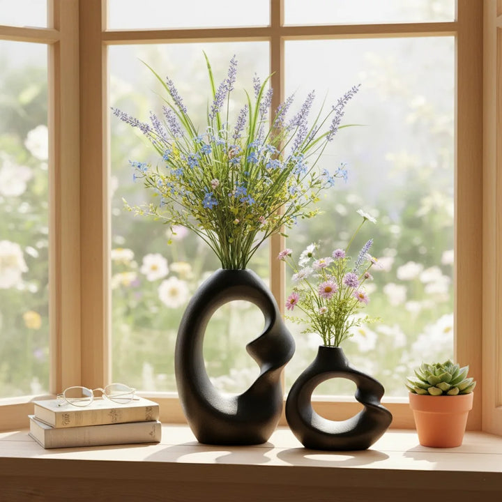 Matte Ceramic Vase Set of 2 – Nordic Pampas Grass Home Décor