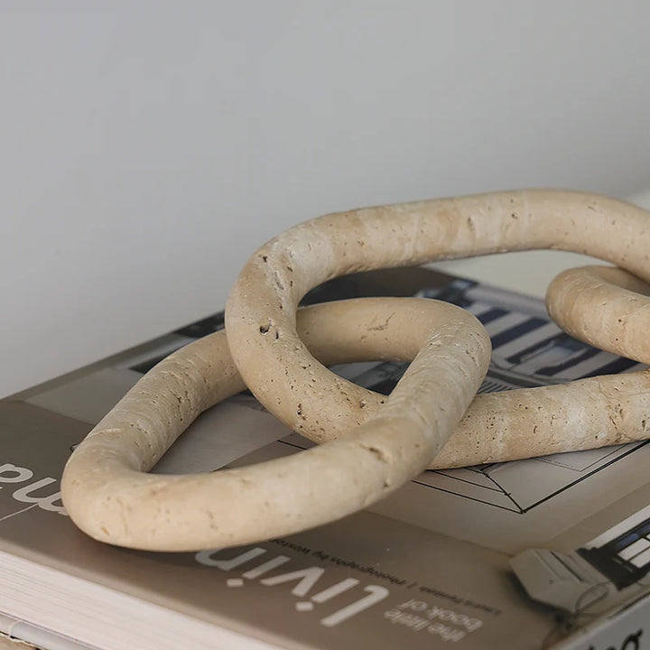 Rustic Travertine Chain Link Decor – Natural Stone Sculpture for Coffee Table, Bookshelf & Farmhouse Style | Modern Marble Accent