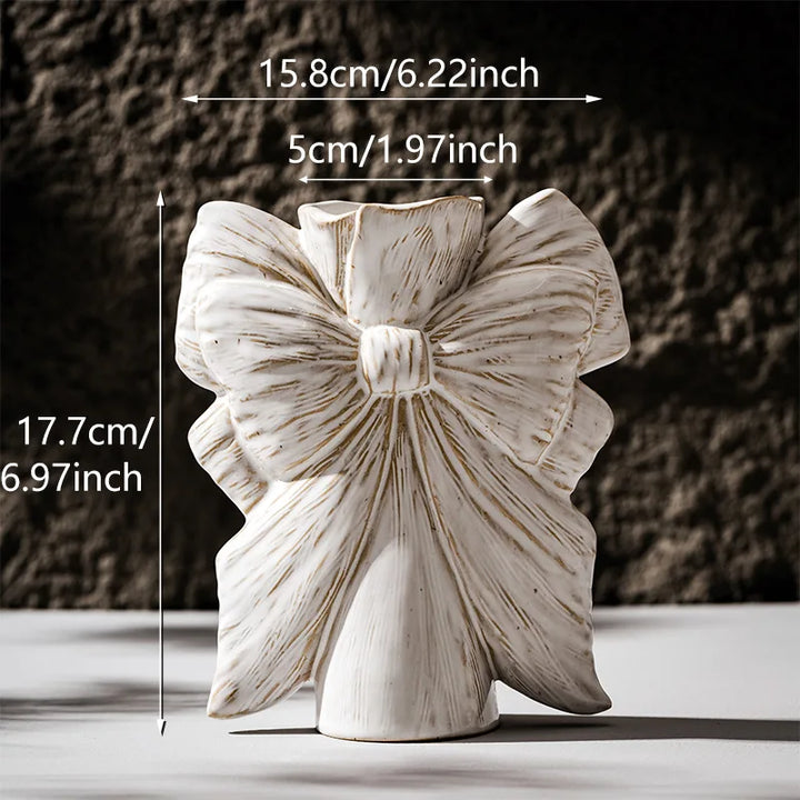 Nordic Bow Ceramic Vase – Retro Minimalist Centerpiece