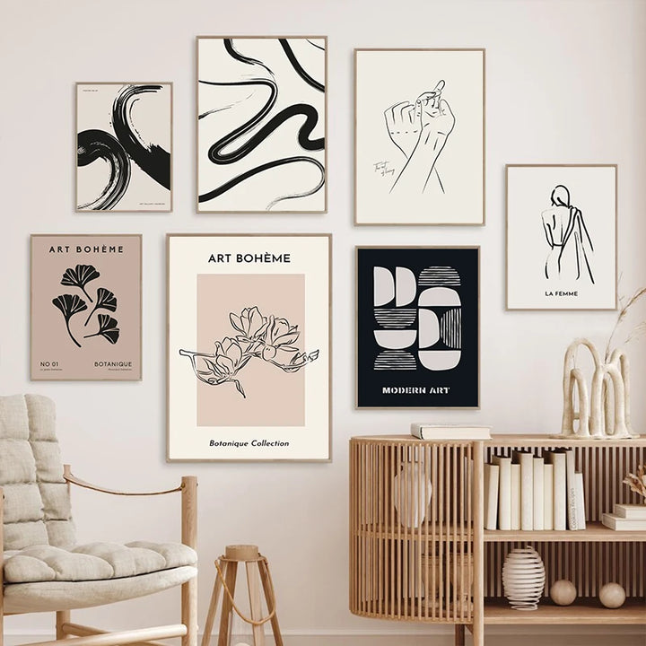 Abstract Black Beige Canvas Print – Geometric Wall Art