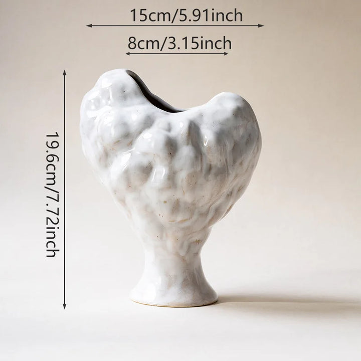 White Ceramic Vase – Retro Wabi Sabi Tabletop Decor