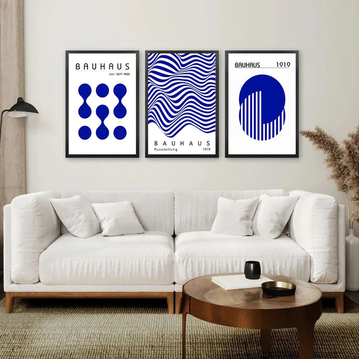 Blue Bauhaus Abstract Art Poster – Modern Canvas Wall Print