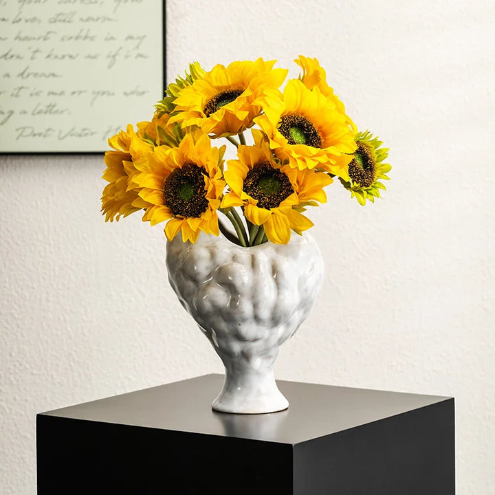 White Ceramic Vase – Retro Wabi Sabi Tabletop Decor