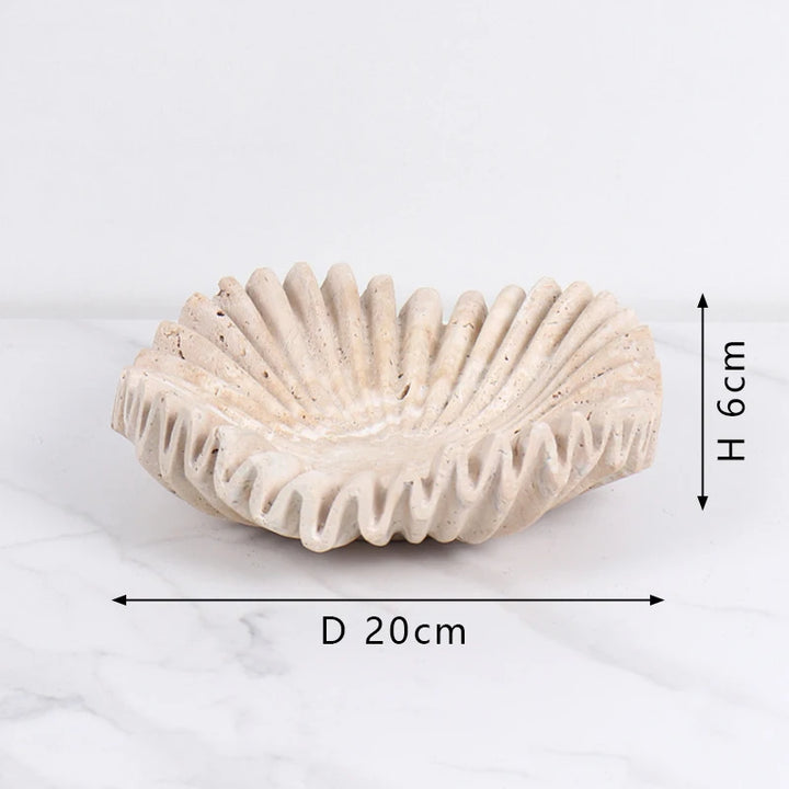 Handcrafted Travertine Ruffle Bowl – Fluted Marble Centerpiece for Kitchen, Living Room, Fruit, Jewelry & Home Decor