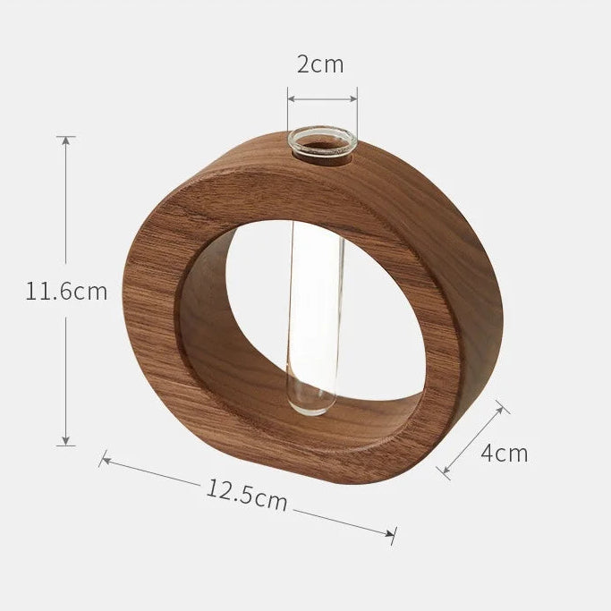 Transparent Hydroponic Glass Vase with Wooden Stand