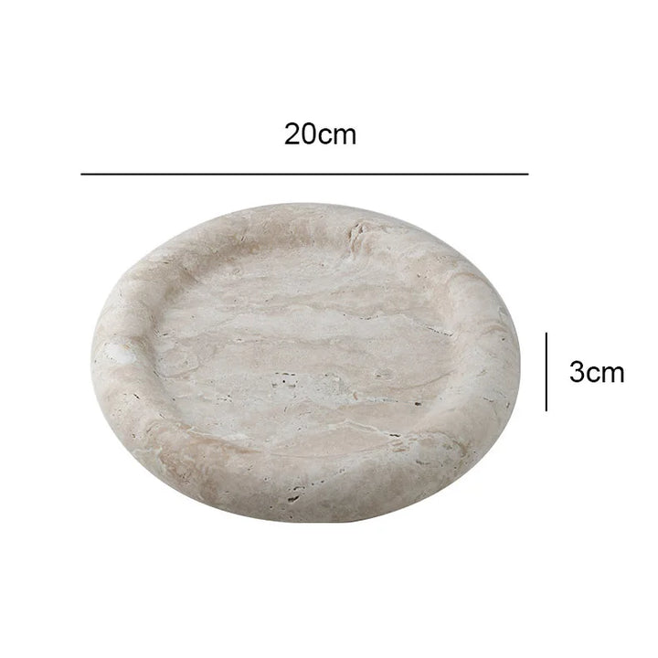 Beige Travertine Round Tray – Decorative Stone Vanity Plate