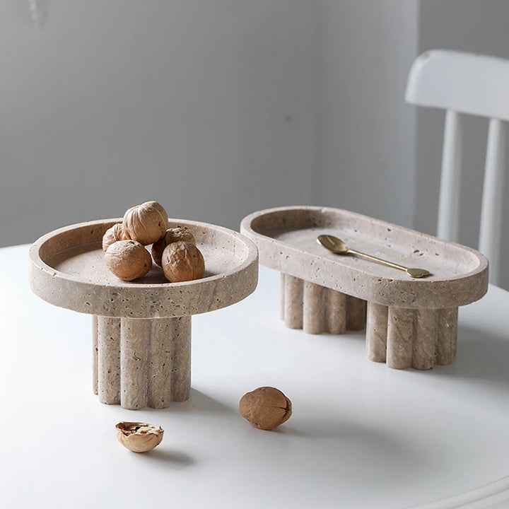 Luxury Marble Tray with Legs – Travertine Decorative Dish
