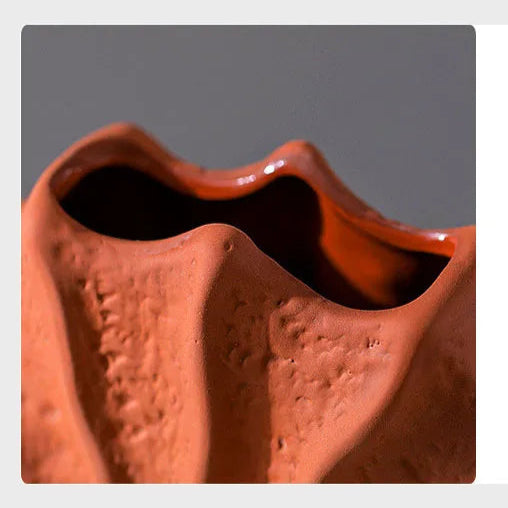 Shell Shaped Ceramic Vase – Minimalist Orange Home Decor