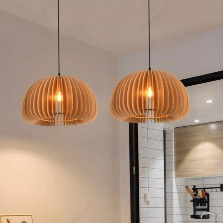Creative Wooden LED Pendant Light – Vintage Modern Ceiling Lamp