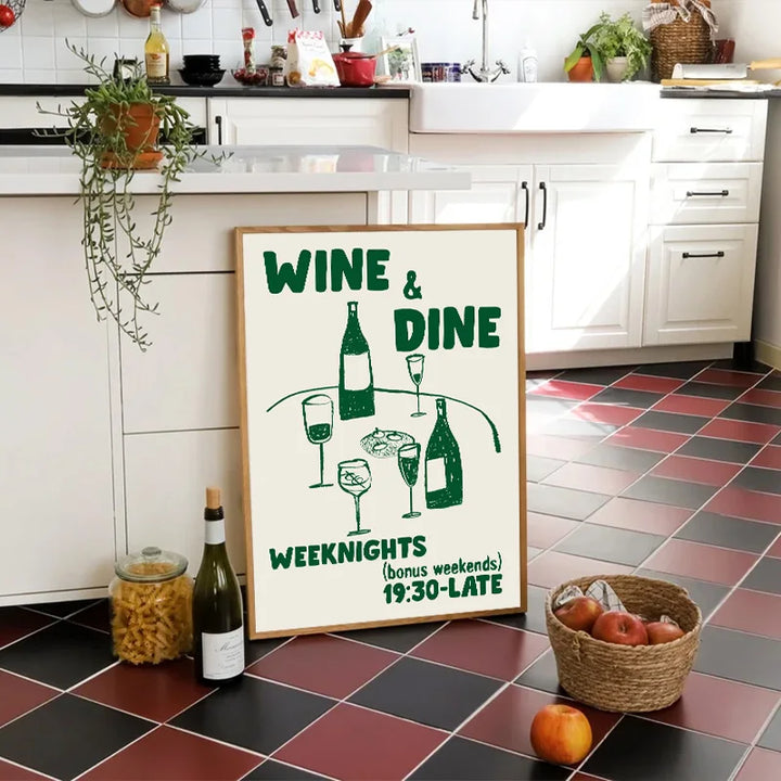 Vintage Wine & Food Poster – Minimalist Bar Wall Art