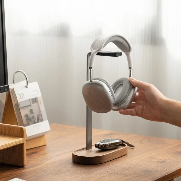 Wood and Metal Headphone Stand – Universal Desktop Holder